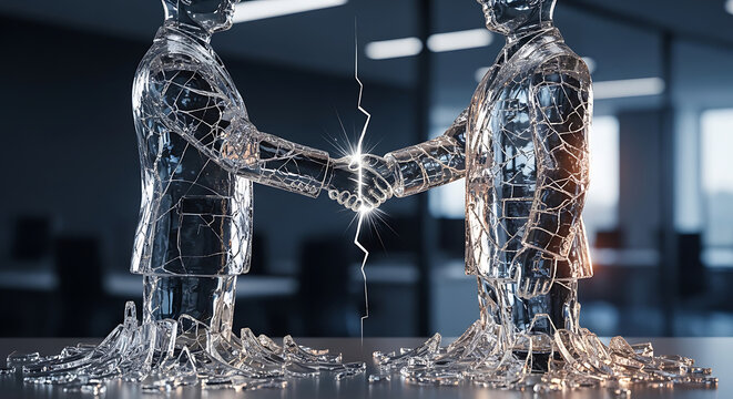 Dramatic conceptual depiction of trust failure and broken corporate relationship showcasing confidence collapse and professional betrayal representing business dishonesty and fractured partnership.