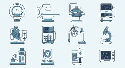 Fototapeta premium Medical Technology and Equipment Icons.