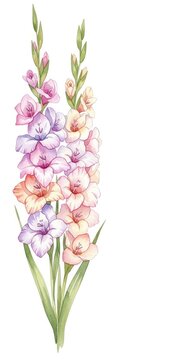 Pastel watercolor gladiolus flowers in shades of pink purple and peach mother's day background wallpaper poster banner download 2026 2027