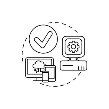 No equipment updates concept icon. SaaS benefit idea thin line illustration. Residing on remote cloud network. No excessive equipments, technology purchases. Vector isolated outline RGB color drawing