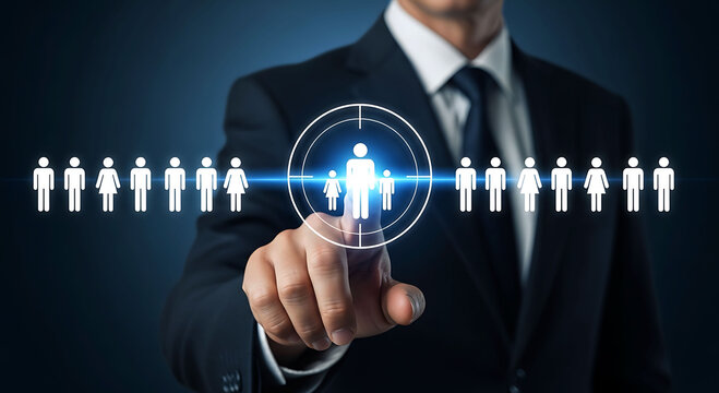 Businessman selecting target audience and customer segmentation for marketing growth