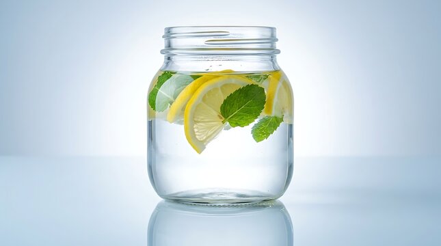 Air Infus Lemon dan Mint Segar dalam Stoples Kaca