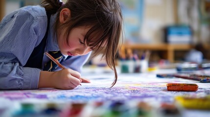 Fototapeta premium child drawing creative artwork at school