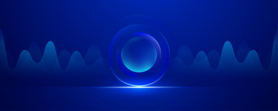 Abstract Blue Sonic Pulse and Glowing Glass Sphere Banner