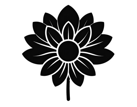Minimalist black flower silhouette icon isolated on white background