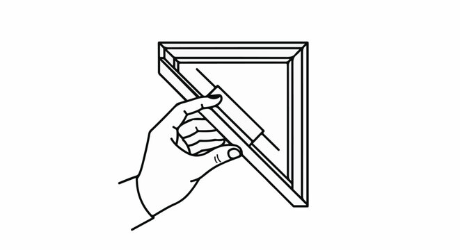 Hand holding a framing square, emphasizing geometric precision and craftsmanship