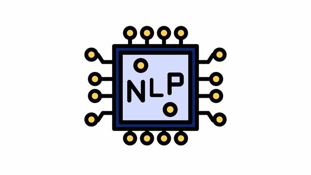Stylized illustration of a computer processor with 'NLP' text, representing Natural Language Processing technology and artificial intelligence.