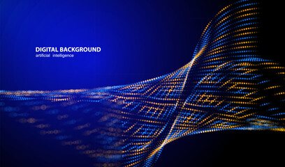 Waving dot lines technology concept.  Ai big data stream net line on blue background. Futuristic concept of network vector blurred design. © SidorArt