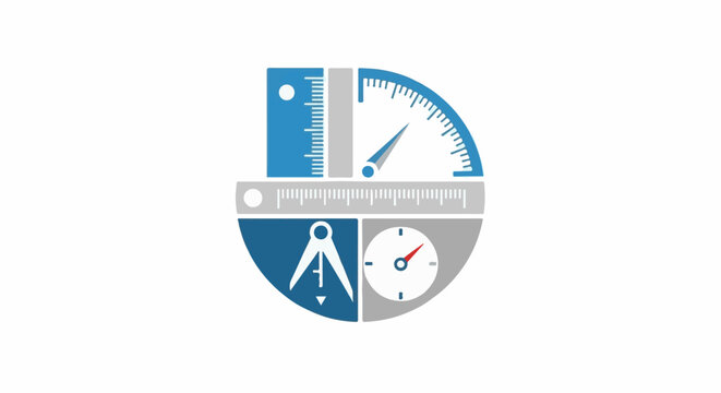 Geometric tools & measuring instruments arranged in a circular emblem