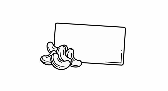 Hand-drawn outline of cashew nuts next to a blank rectangular space