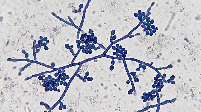 Light Microscopy of Candida Albicans Pseudohyphae with Constricted Septa and Blastoconidia Clusters