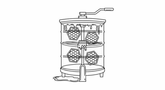 Honey extractor machine with honeycomb frames spinning
