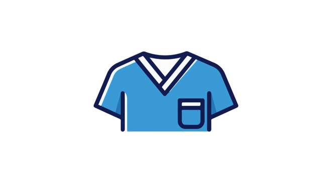 Flat design icon of a blue medical scrub top with a pocket