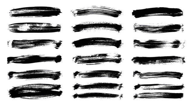 Collection of Black Brush Strokes on White Background.