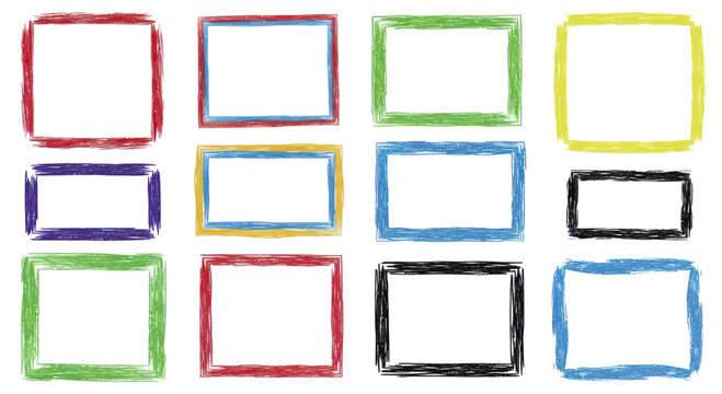 Collection of Colorful Hand Drawn Rectangular Frames and Borders.