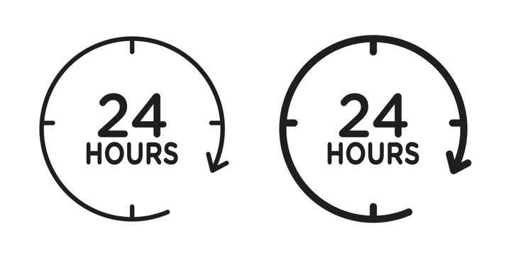 24 hours icon design. Editable outlined stroke and solid symbols