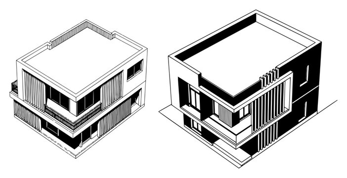 Modern cuboid house architectural designs in minimalist black and white style