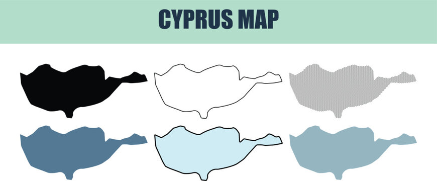 Cyprus Map Silhouettes and Outlines in Various Styles for Geographic Representation