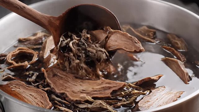 Process of Stirring Botanical Ingredients in Hot Aromatic Tonic Soup
