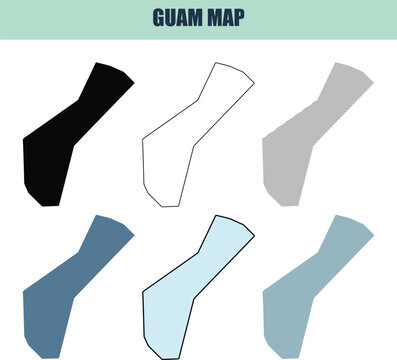 Guam map outlines in various styles and colors for geographic representation