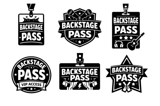 Set of backstage pass badges and labels, offering exclusive vip access to concerts, festivals, and music events