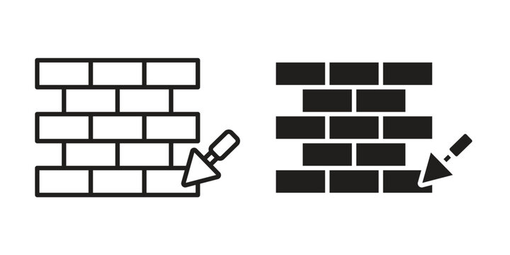Brickwork icon design. Editable outlined stroke and solid symbols