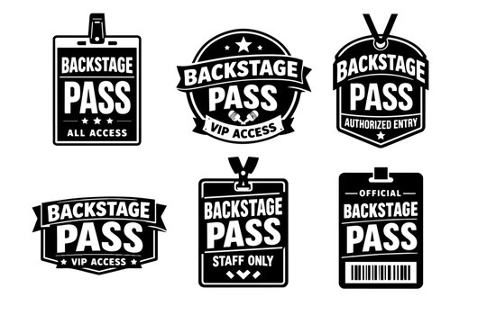 Backstage pass concepts with vip, all access, authorized entry, and staff only access passes badge designs