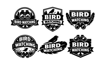 Obraz premium Bird watching emblems set for outdoor activities, nature exploration, and ornithology hobby with binoculars