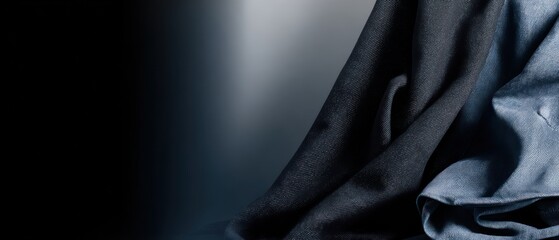 Fototapeta premium A textured image featuring draped fabric, with dark and light shades of blue against a gradient backdrop