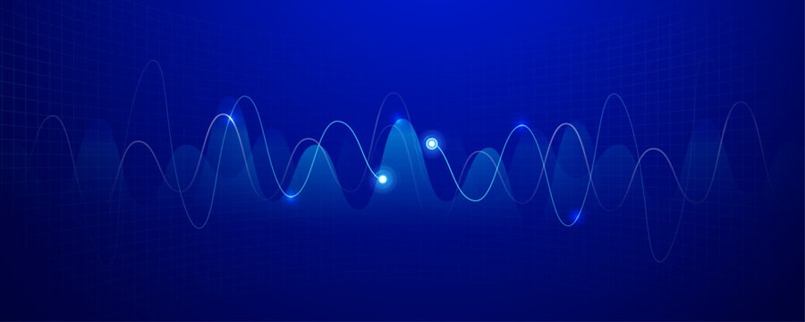 Blue Digital Waveform and Financial Data Analytics Grid Banner
