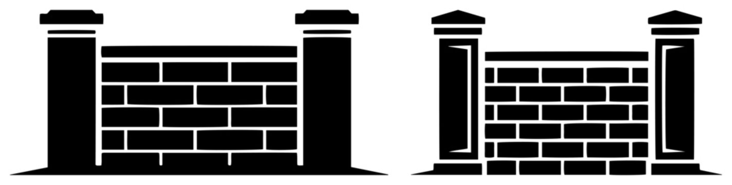 Brick wall section with stone pillars in clean minimalist graphic style