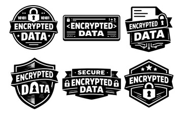 Fototapeta premium Encrypted data security badges collection representing privacy, cyber protection, and digital information access control
