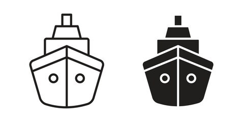 Cargo ship icon design. Editable outlined stroke and solid symbols © Dan