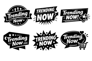 Fototapeta premium Set of trending now, popular and viral social media labels, badges and emblems for marketing and online content