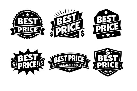 Best price labels collection offering promotions, discounts, and advertising for shopping sales and unbeatable deals