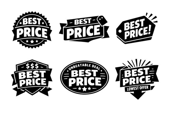 Best price badges and labels collection offering unbeatable deals, lowest offers, and discounts for shopping promotions