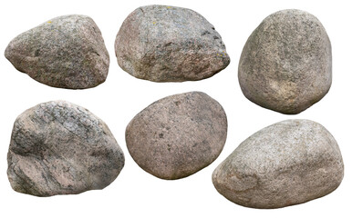 Collection of large boulder stones isolated on transparent PNG white background. . © Ole