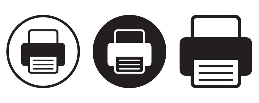 Printer Icon Set Vector, Minimal Flat Print Symbols in Black Style Isolated on White Background for UI, Web 
and App Design