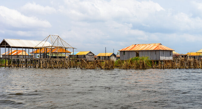 The village of Ganvie in the middle of Lake Nokou&eacute; near Cotonou in Benin, West Africa.