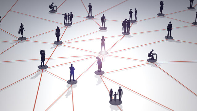 Professional networking concept showing interconnected individuals forming a structured system that represents business relationships, collaboration and communication flows.