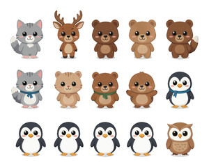 Obraz premium Cute Animal Icon Set Vector for Apps and Websites, Flat Style Illustration
