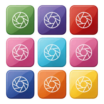 Set of Colorful Camera Shutter Icons for App and Web Design, Flat Vector Illustration
