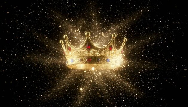 Golden crown shattering into dust symbolizing power downfall
