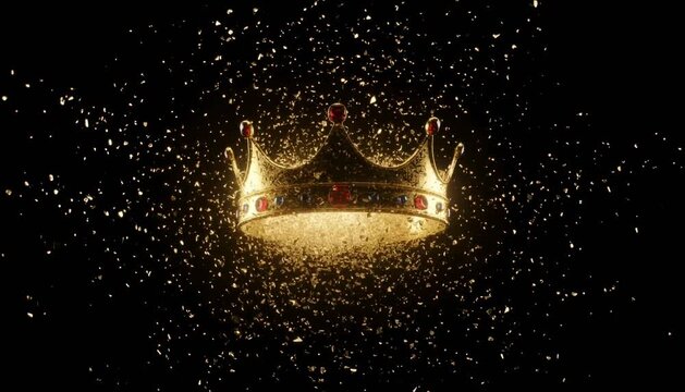 Golden crown shattering into dust symbolizing power downfall