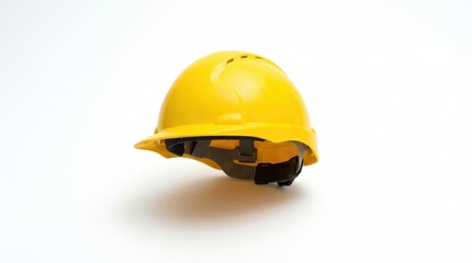 Fototapeta premium Yellow construction safety helmet on a clean white background.