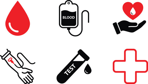 Blood donation and medical testing icons a comprehensive visual set