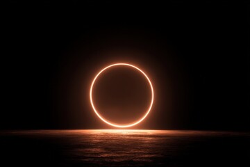 Obraz premium Glowing Orange Ring of Light Suspended Above Dark Reflective Surface with Cosmic Eclipse Portal Abstract Energy