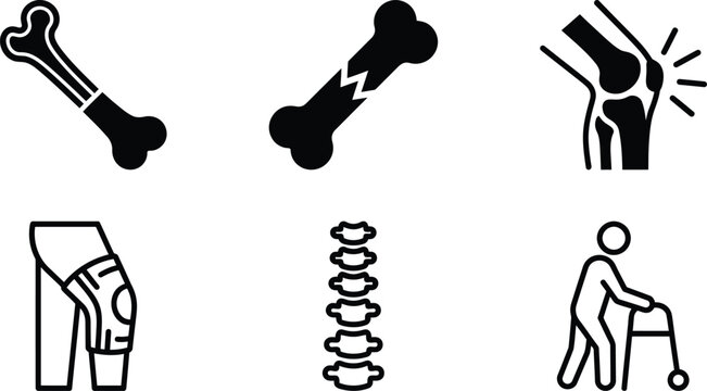 Orthopedic injuries and spinal health a collection of black silhouette icons
