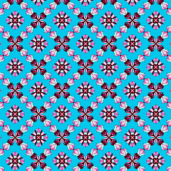 Fototapeta premium Floral symmetry Exotic, fantasy, decorative, stylized flowers abstract symmetrical flowers on a blue background