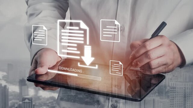 Visual representation of digital document downloading, showing file transfer, data access, and progress status for secure and efficient information retrieval Marrow